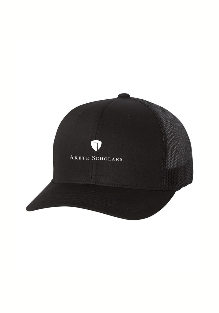 Arete Scholars Fund unisex trucker baseball cap (black) - front