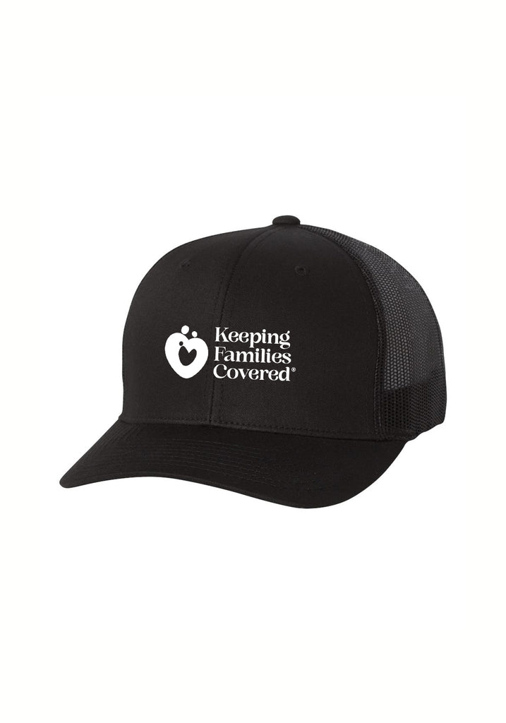 Keeping Families Covered unisex trucker baseball cap (black) - front