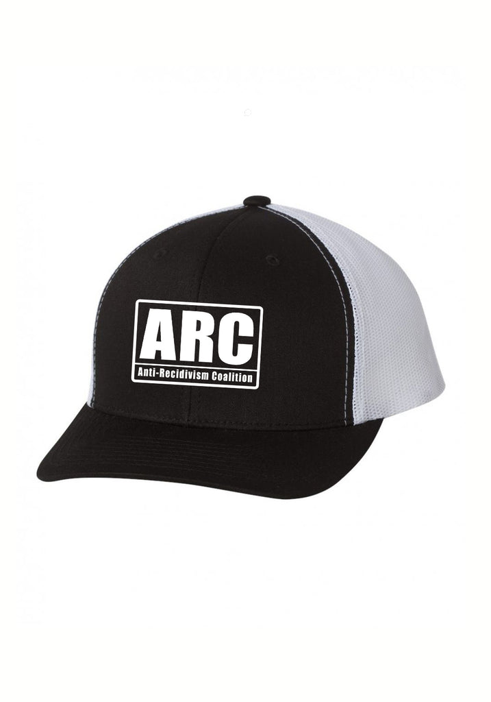 Anti-Recidivism Coalition unisex trucker baseball cap (black and white) - front