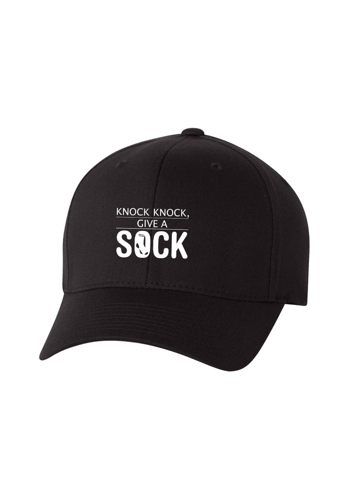 Knock Knock Give A Sock unisex fitted baseball cap (black) - front