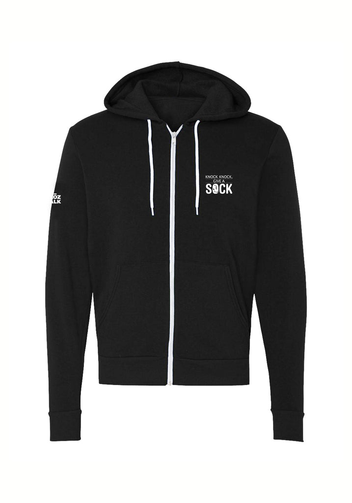 Knock Knock Give A Sock unisex full-zip hoodie (black) - front