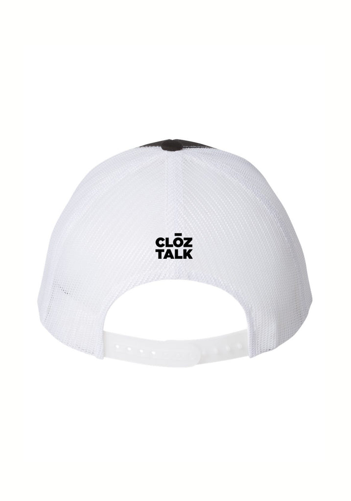 Racquet Up Detroit unisex trucker baseball cap (black and white) - back