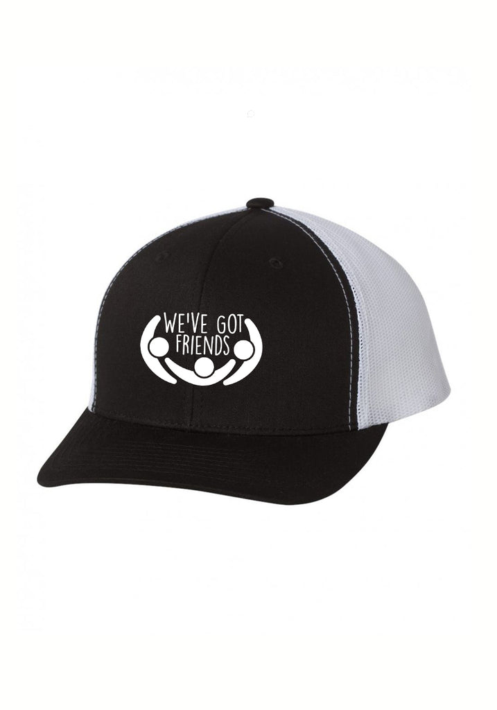 We've Got Friends unisex trucker baseball cap (black and white) - front