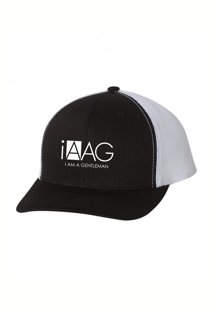 I Am A Gentleman unisex trucker baseball cap (black and white) - front