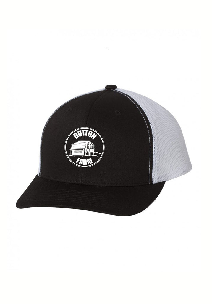 Dutton Farm unisex trucker baseball cap (black and white) - front