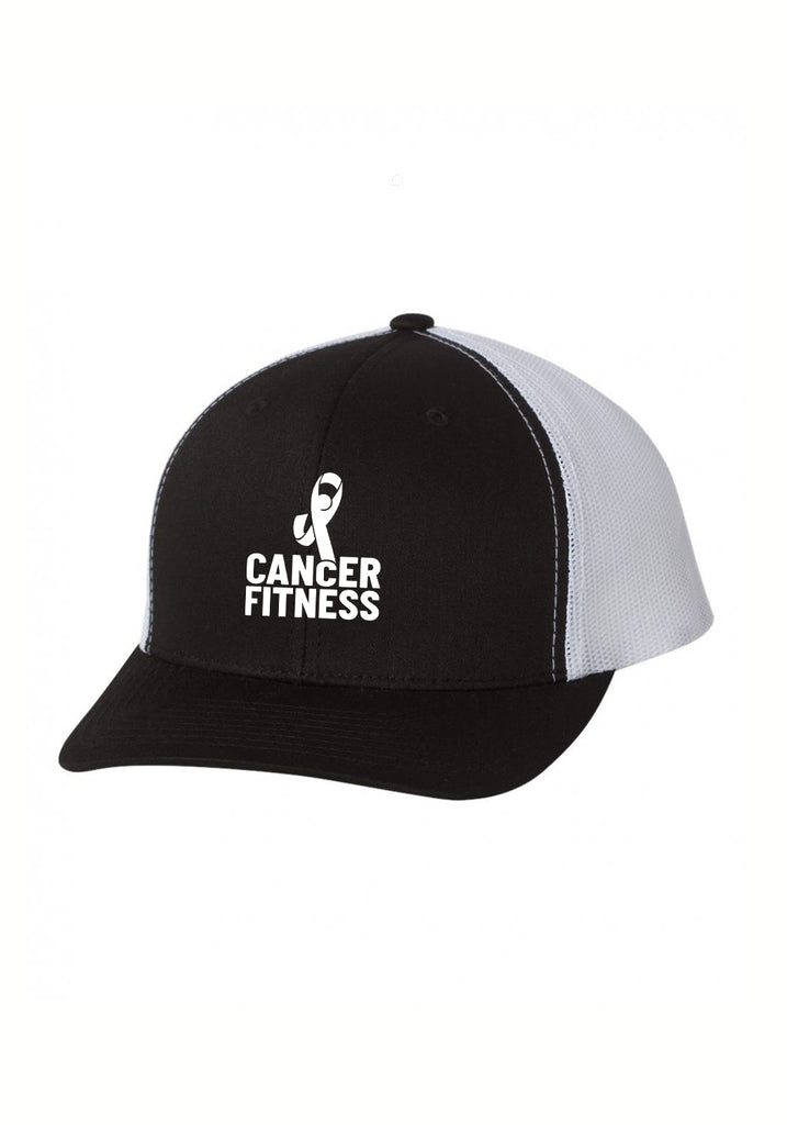 Cancer Fitness Foundation unisex trucker baseball cap (black and white) - front