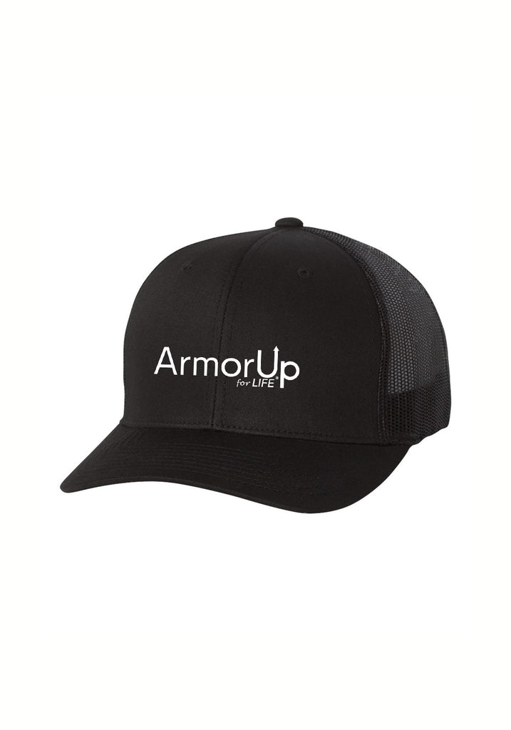 ArmorUp For Life unisex trucker baseball cap (black) - front