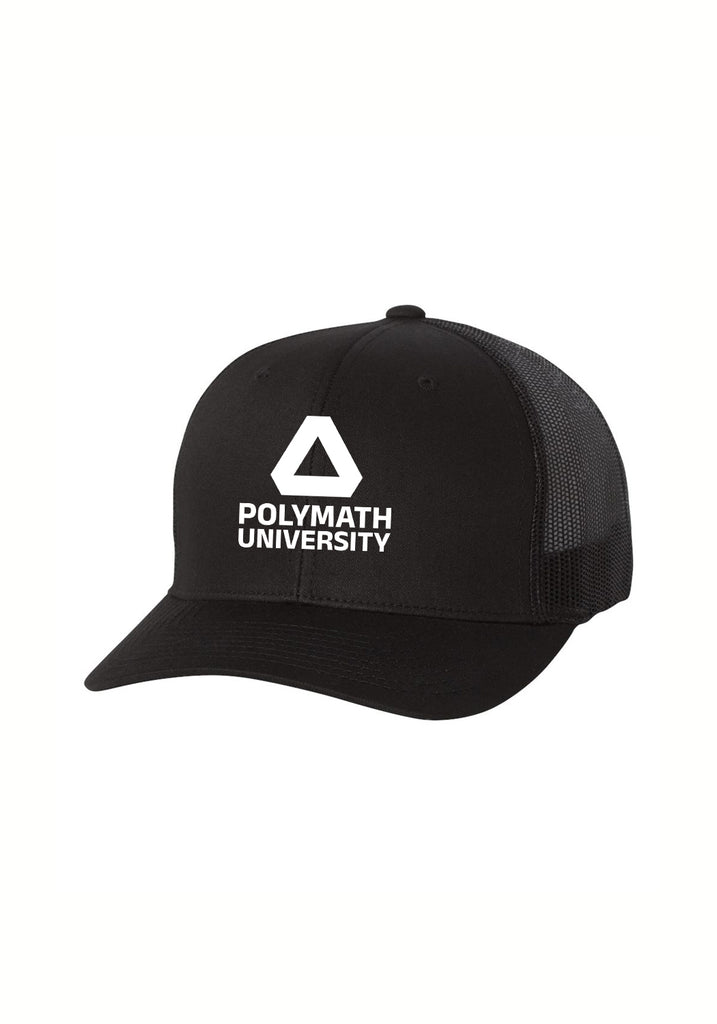 Polymath University unisex trucker baseball cap (black) - front