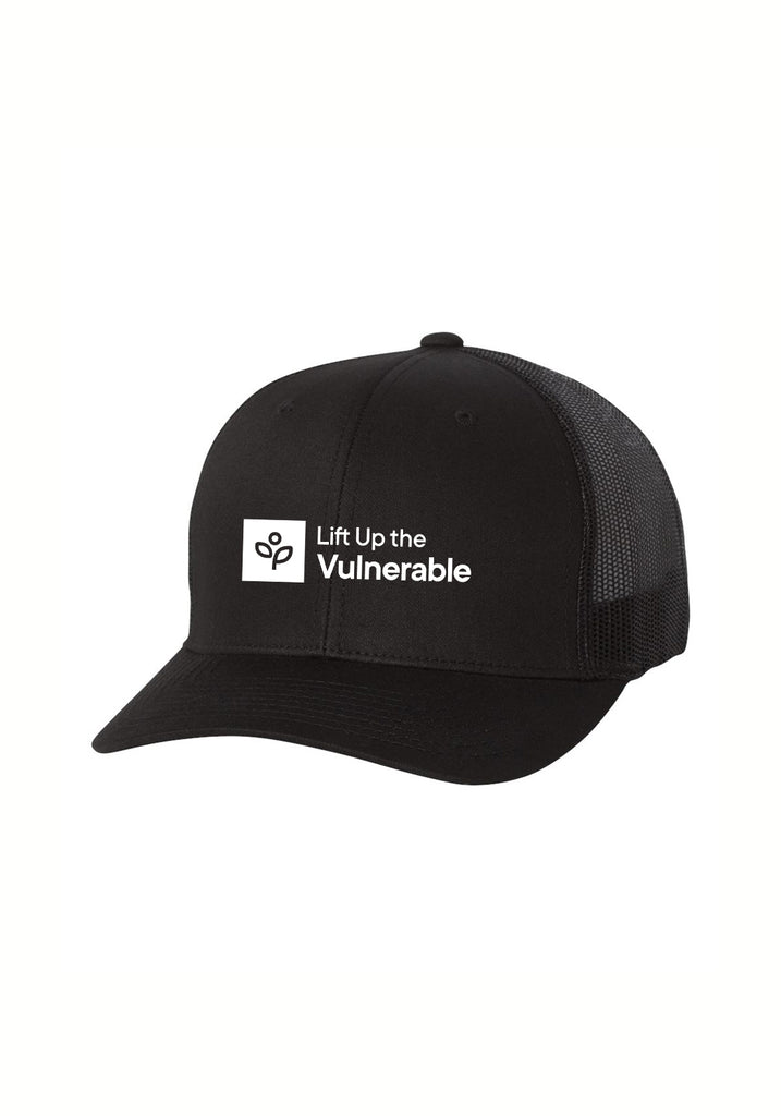 Lift Up The Vulnerable unisex trucker baseball cap (black) - front