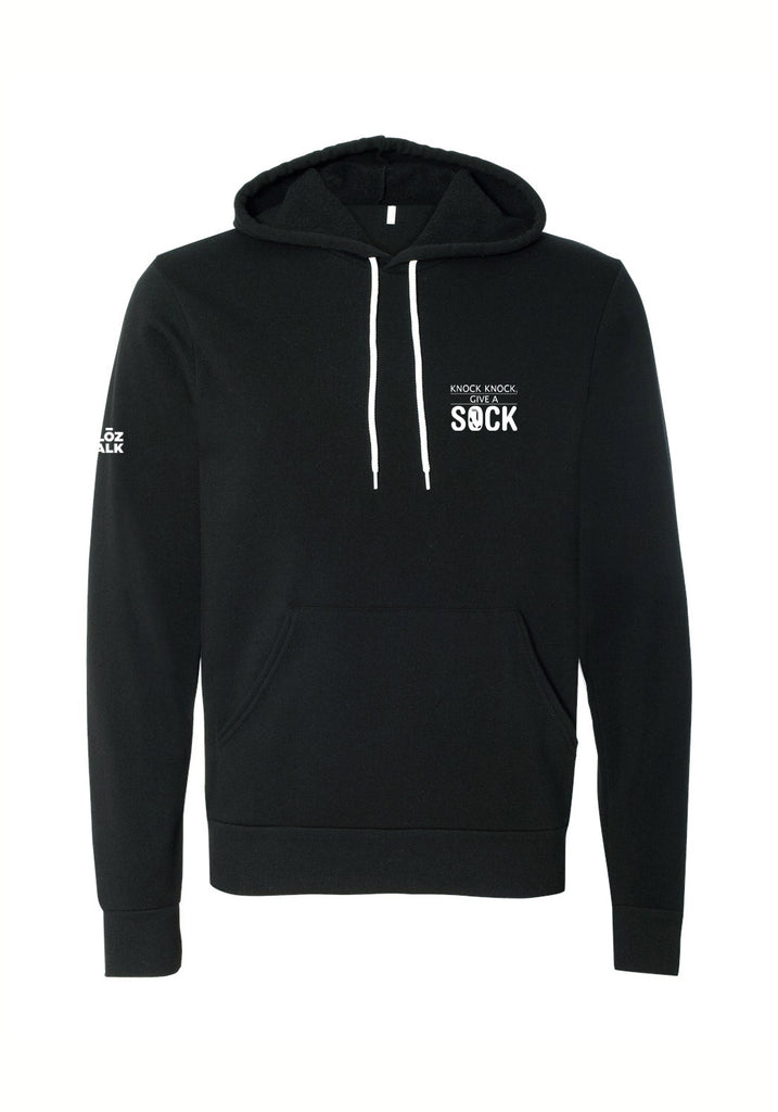 Knock Knock Give A Sock unisex pullover hoodie (black) - front