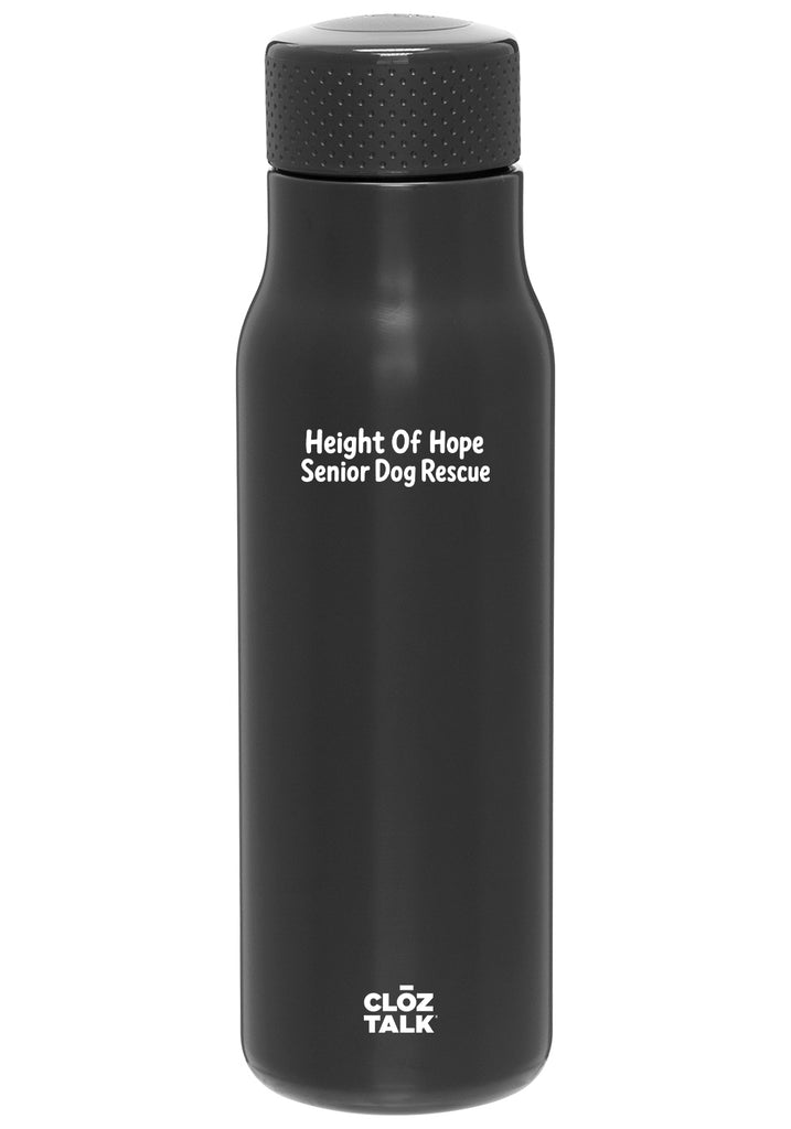 Height Of Hope Senior Dog Rescue water bottle (black) - front