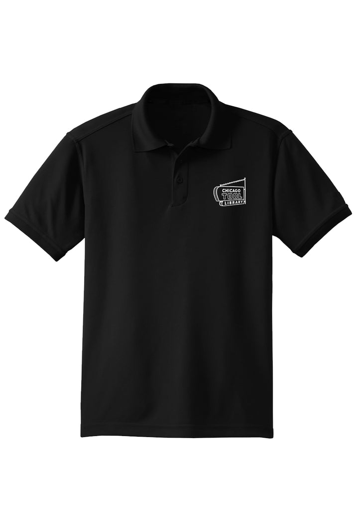 Chicago Tool Library men's polo shirt (black) - front