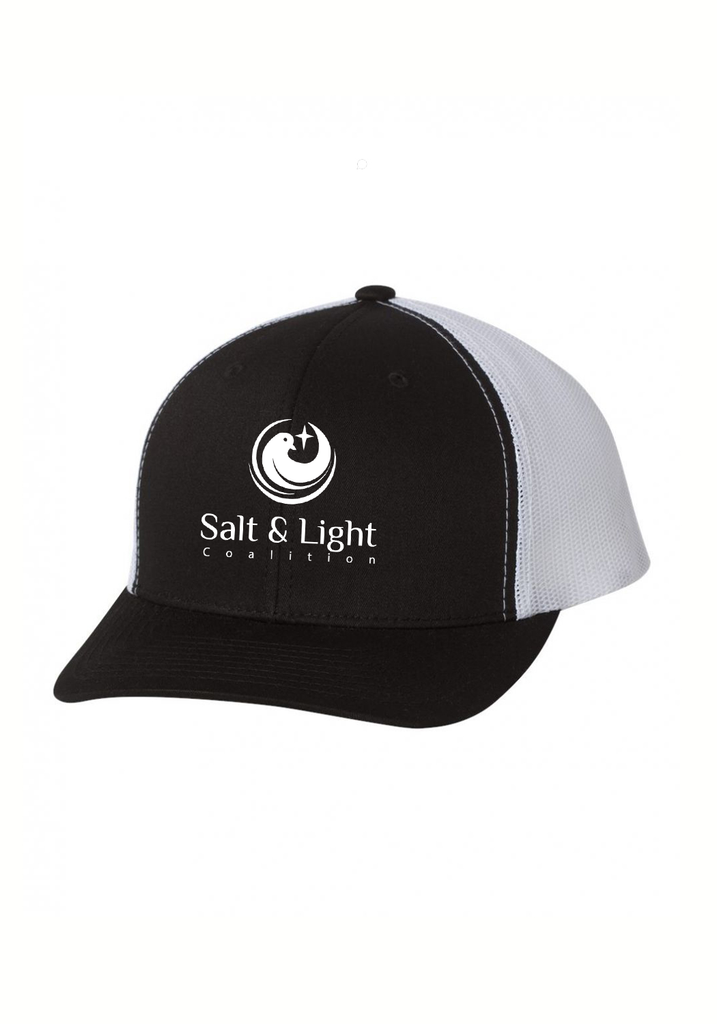 Salt & Light Coalition unisex trucker baseball cap (black and white) - front