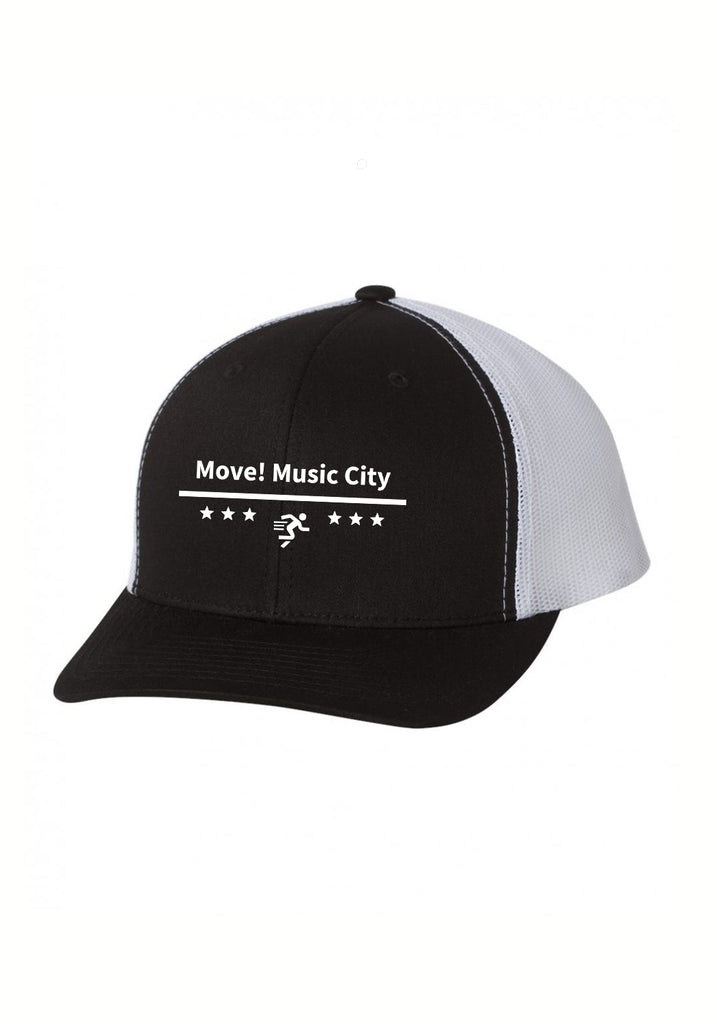 Move! Music City unisex trucker baseball cap (black and white) - front