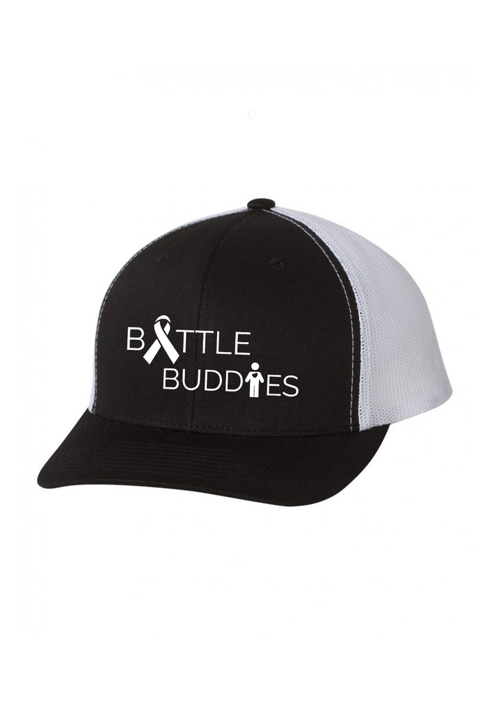 Battle Buddies unisex trucker baseball cap (black and white) - front
