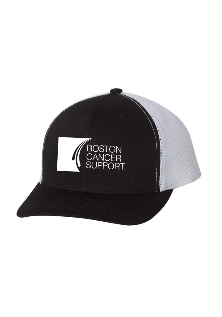 Boston Cancer Support unisex trucker baseball cap (black and white) - front