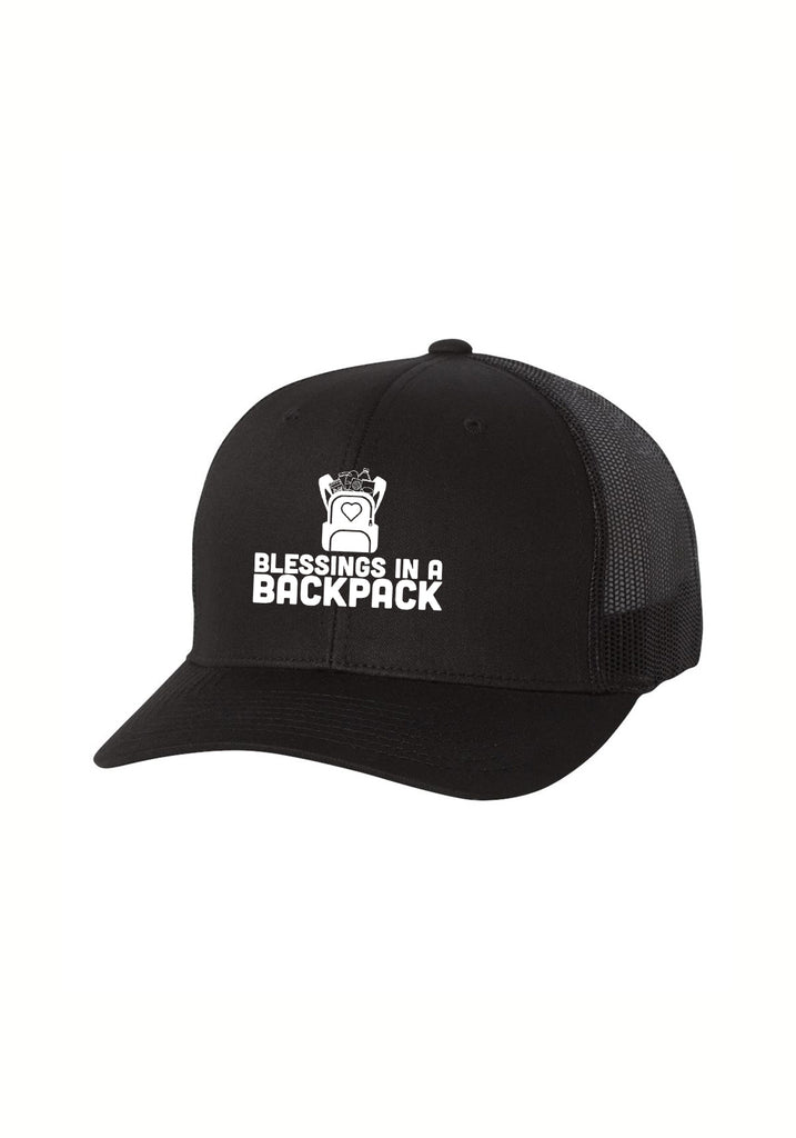 Blessings In A Backpack unisex trucker baseball cap (black) - front