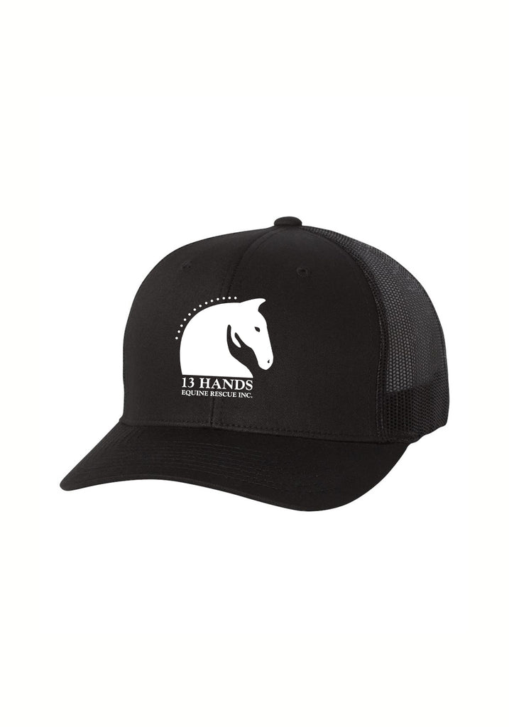 13 Hands Equine Rescue unisex trucker baseball cap (black) - front 