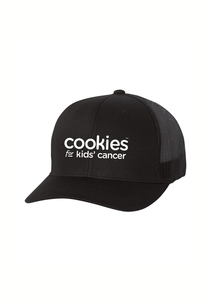 Cookies For Kids' Cancer unisex trucker baseball cap (black) - front