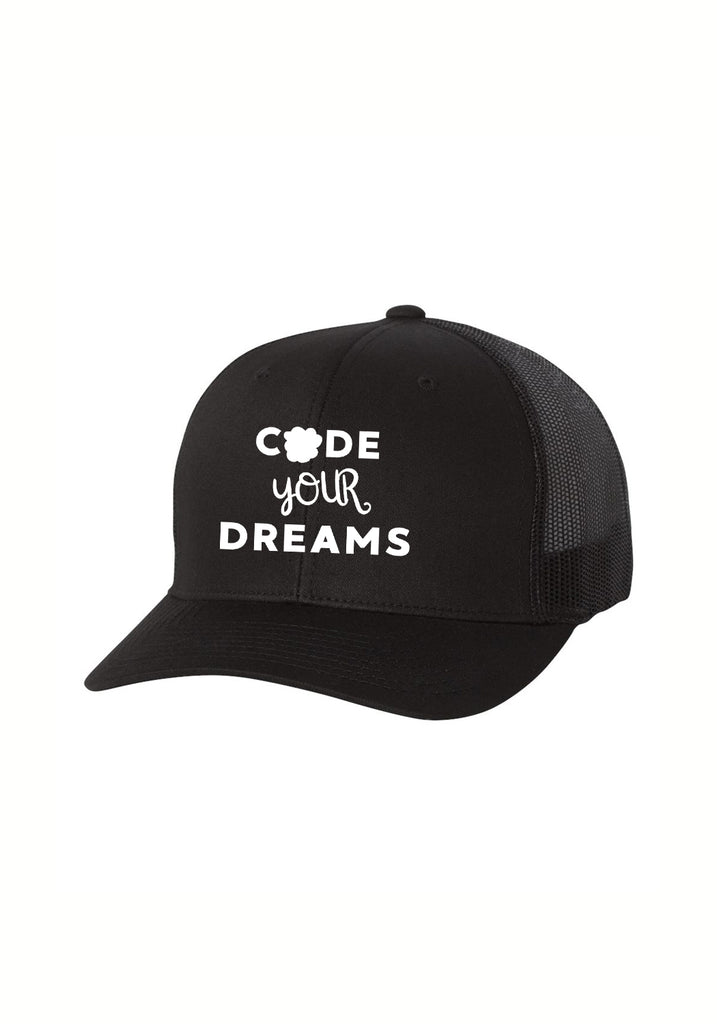 Code Your Dreams unisex trucker baseball cap (black) - front