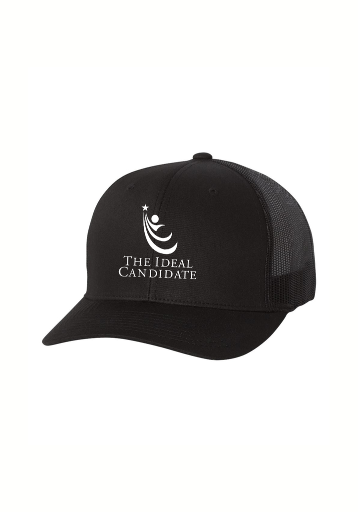 The Ideal Candidate unisex trucker baseball cap (black) - front