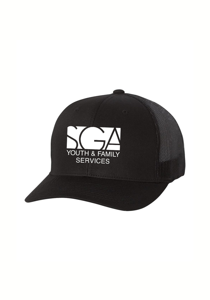 SGA Youth & Family Services unisex trucker baseball cap (black) - front